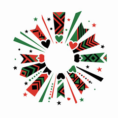 Fototapeta premium Juneteenth celebration abstract radial frame with african heritage patterns and festive hearts and stars for social media graphic design backgrounds