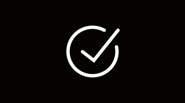 check mark animation motion. Animated tick mark icon with circle loading animated on a black background. Check mark icon white cool. 4k animation video