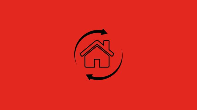 symbolizing real estate property management home renovation House with rotating circular arrows animation representing real estate market cycles property flipping home.4k animation video