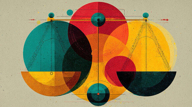 Digital fairness - Harmonized abstract forms conceptual equity visual energy balance dynamic composition minimalistic representation expressive symbolic computational justice