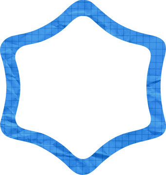 Blue Wavy Hexagon Frame with Crumpled Grid Paper Texture for Graphic Design Sticker Labels and Note Backgrounds