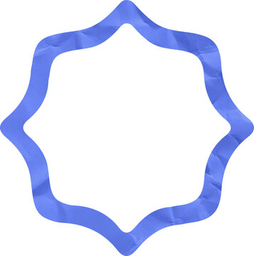 Blue Scalloped Frame Wavy Star Border with Crumpled Paper Texture for Graphic Design Badge Label and Social Media