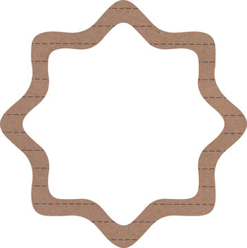Brown Kraft Paper Wavy Star Frame with Stitched Border and Cardboard Texture for Scrapbooking and Craft Design Elements