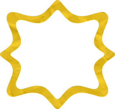 Yellow Wavy Star Frame with Crumpled Paper Texture Decorative Gold Scalloped Border for Graphic Design and Invitation Elements