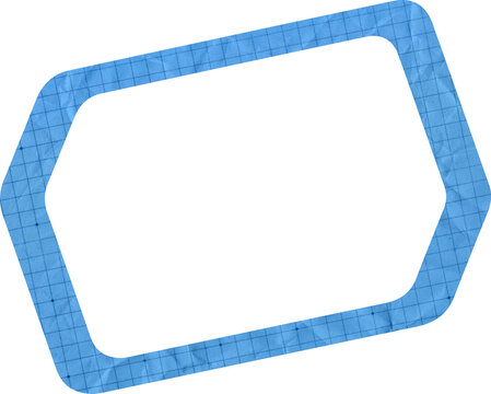 Blue Crumpled Graph Paper Border Frame Label with Grid Pattern and Wrinkled Texture for School Scrapbooking and Creative Design Elements