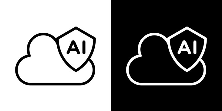 AI cloud security icon featuring protected cloud with AI shield representing secure cloud computing, data protection, and cybersecurity.