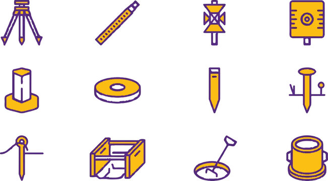 Yellow office supplies, stationery icons, vector set, business equipment