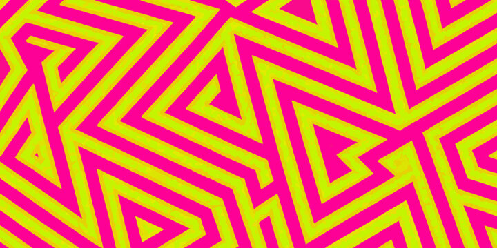 bold neon pink and bright yellow geometric maze pattern design abstract art vector graphic modern vibrant zigzag