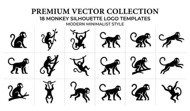 Monkey Silhouette Logo Vector Template Collection