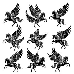 Fototapeta premium Seamless Pattern of Pegasus Silhouettes