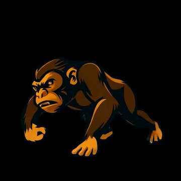 Raging chimp character crawling and ready to attack animated graphic without background