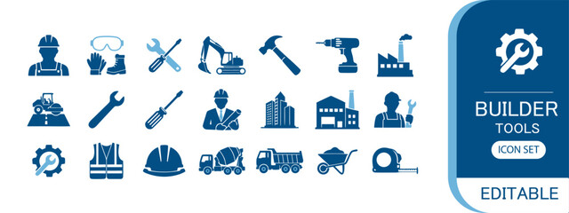 Construction and builder tools icon set, industrial engineering vector icons © M15