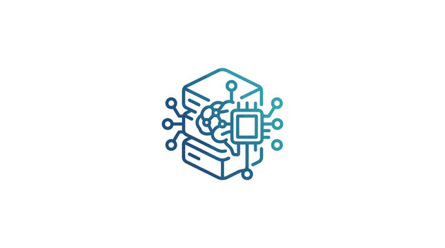 Abstract blue gradient icon representing artificial intelligence, cloud data storage, and machine learning neural network processing technology