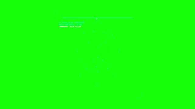 Digital facial recognition scanning wireframe overlay on vibrant green background