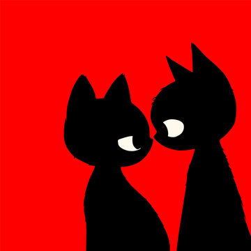 Cute cats in love. Romantic Valentines Day greeting card or poster.