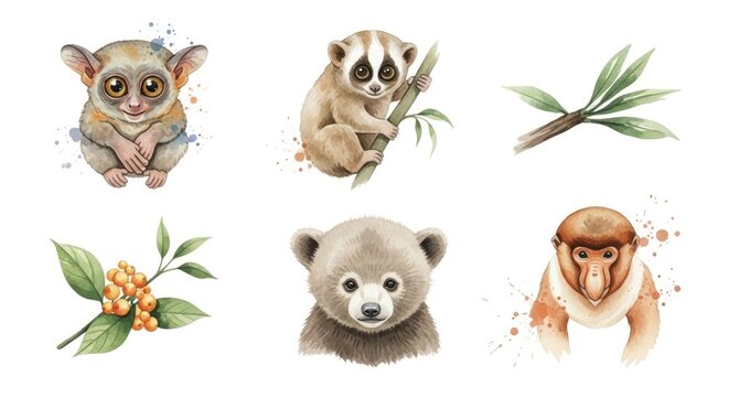Southeast Asian animals with tarsier loris and bear.