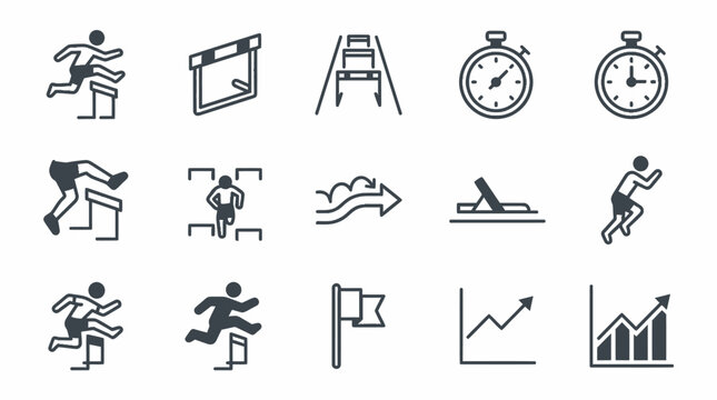 Business people running fast icons set.