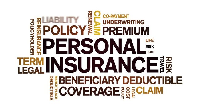 Personal insurance animated word cloud-text design animation tag kinetic typography seamless loop.