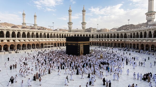 The Holy Kaaba in Masjid al Haram mosque during Hajj or Umrah pilgrimage in Mecca