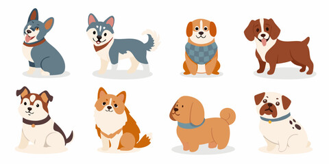 Collection Of Various Dog Breeds A Flat Vector Illustration With A White Background For Design Projects canine © Titul