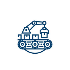 Fototapeta premium A blue icon showing a robotic arm on a conveyor belt