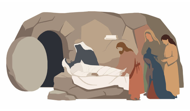 The Entombment of Christ Biblical Vector Illustration Jesus Laid in the Tomb Christian Bible Story