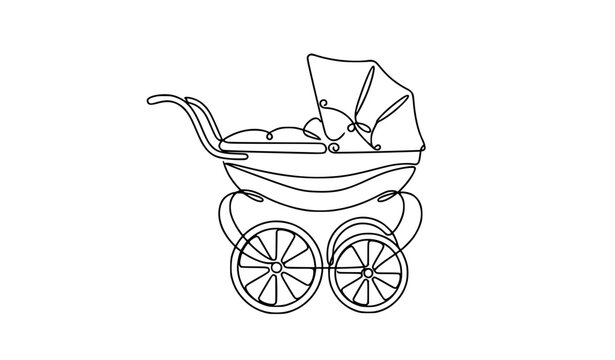 Classic baby stroller continuous one line vector illustration for parenting and newborn care design
