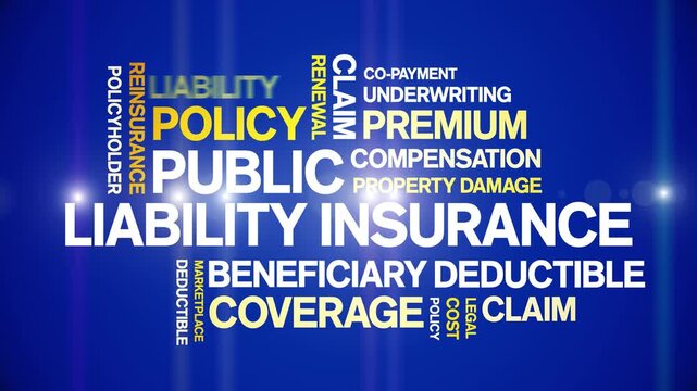 Public Liability insurance animated word cloud-text design animation tag kinetic typography seamless loop.