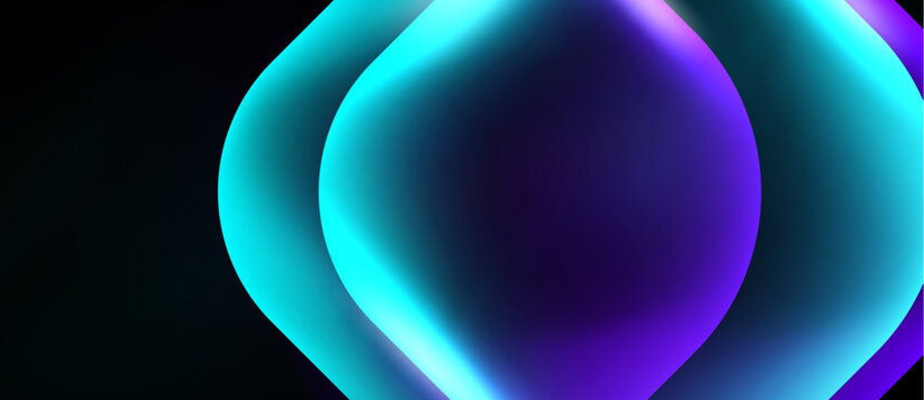 Abstract glowing orbs overlap, creating vibrant color gradients. Dark background emphasizes luminous shapes, suggesting depth, energy.