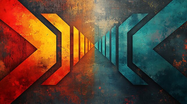 Opposing Forces: Abstract visualization of opposing forces, with fiery orange arrows meeting cool blue arrows, symbolizing conflict and resolution.