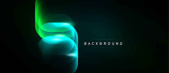 Obraz na płótnie Canvas Abstract flowing lines create luminous effect. Dark background emphasizes vibrant teal, green gradients. Modern design element.