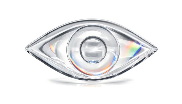 Isolated glass eye symbol with reflective lens detail reflection transparent abstract isolated refraction minimalist structure perception technique creative