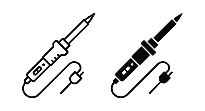 Black and white soldering iron icons for electronics repair and diy electrical projects