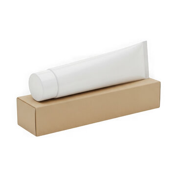 White toothpaste tube on cardboard box