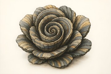 Fototapeta premium Original Spiral Sedimentary Stone Bloom Geological Rock Illustration Isolated on White