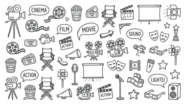 Cinema and Movie Icons &ndash; High‑Resolution Illustration Representing Film, Entertainment, and Production for Media, Art, and Creative Projects