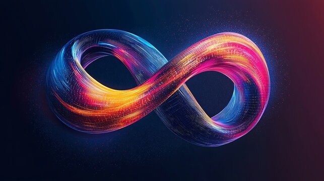 Infinite loop: Abstract symbol of infinity, with swirling colors of blue, pink, orange, and yellow, conveying a sense of endless possibility and continuous motion.