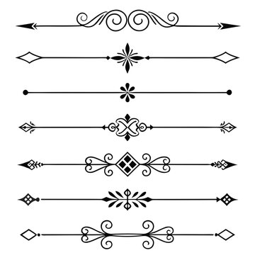 Set of calligraphic design elements with swirls.