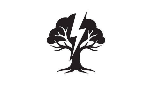 Split trunk tree silhouette against a white background silhouette