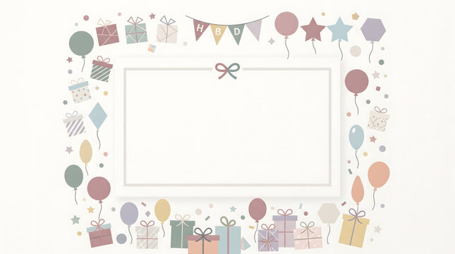 Festive border with colorful gift boxes, balloons and confetti creating a cheerful celebration frame for a special occasion
