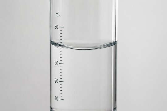 Clear water in a glass cylinder showing a concave surface.