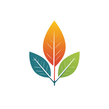 Three colorful leaves with stem flat vector illustration