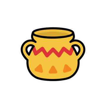 Yellow pot with handles and geometric patterns