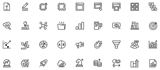 Collection of business and technology related line icons on white background © Uzzal