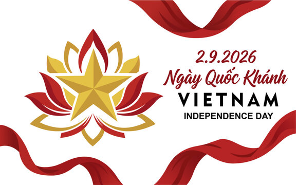 Modern Vietnam Independence Day banner featuring a golden star, lotus flower, and clean typography. Ideal for national celebration, greeting cards, posters, and social media designs.