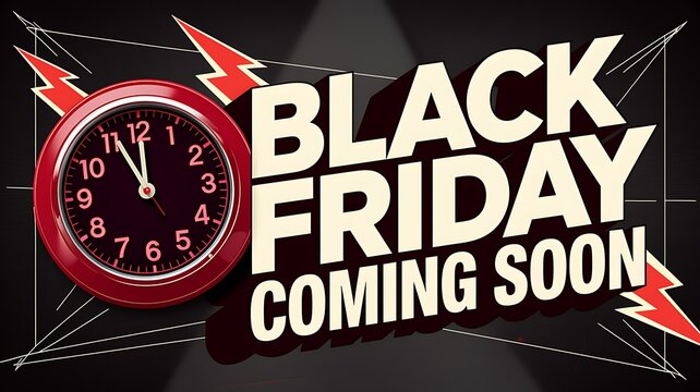Black Friday coming soon advertising clock and text on transparent background