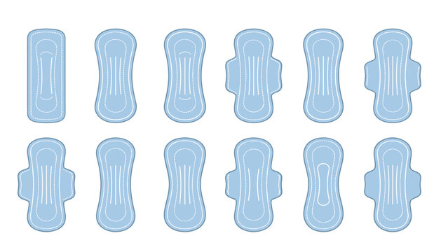 Sanitary pad and menstrual napkin line icon set. Feminine hygiene, panty liner, period care, woman health, absorption, cotton protection, towel, overnight wing and healthcare elements.
