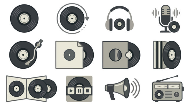 Collection of vintage audio equipment icons.