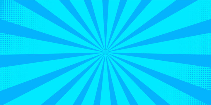 Bright blue abstract background. Blue comic sunburst effect background with halftone. Suitable for templates, sales banners, events, ads, web, pages, and others
