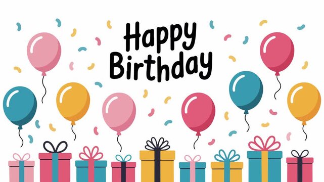 Happy Birthday Animation with Balloons and Gift Boxes